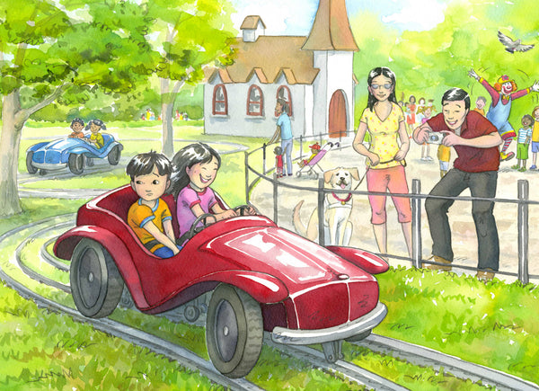 Cars at the Amusement Park illustration original