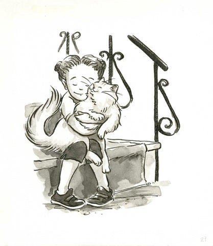 Le Chien de Pavel - Justine with Cat on Stairs