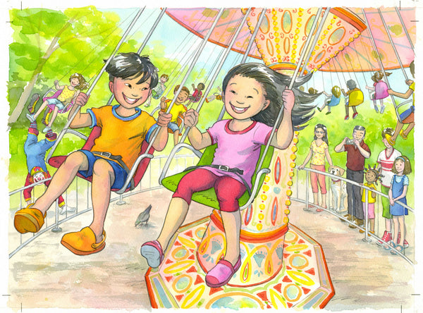 Swing Ride in the Park illustration original