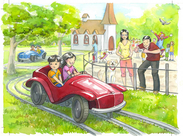 Cars at the Amusement Park illustration original