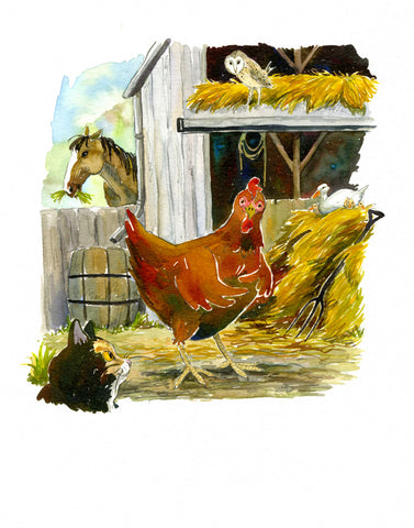 Little Red Hen illustration original : There was a little red hen